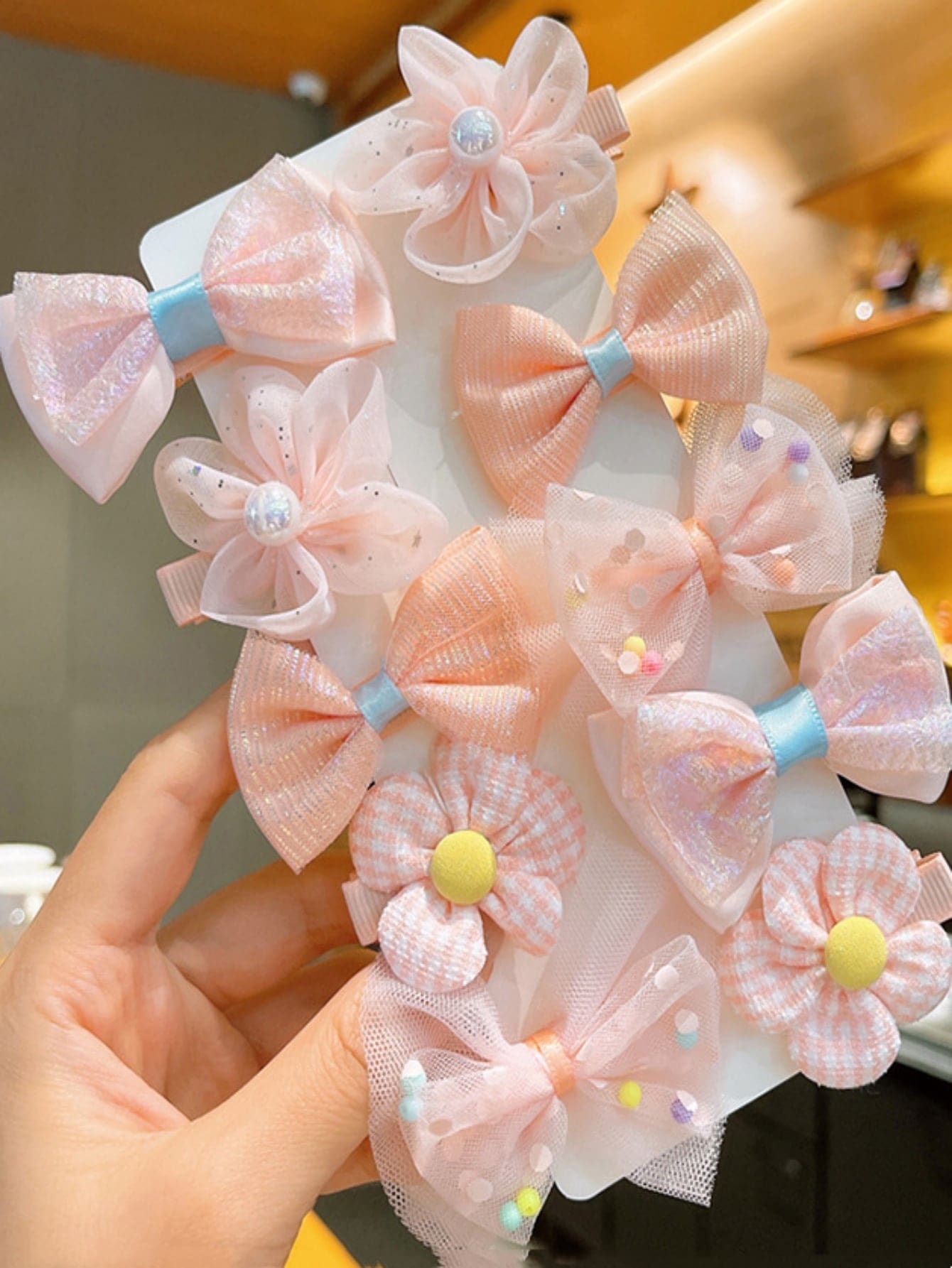 10甜美風和可愛蝴蝶結花女孩按夾子 - 彩色 - 查看 1