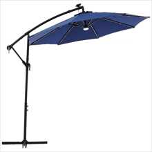 Umbrella Beige w/LEDs 8 Steel Ribs 10' Patio Lawn Outdoor - Blue - View 1