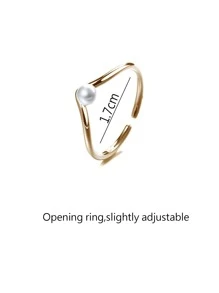 1pc V Shape Faux Pearl Ring, Premium Minimalist Index Finger Band - Yellow Gold - View 6