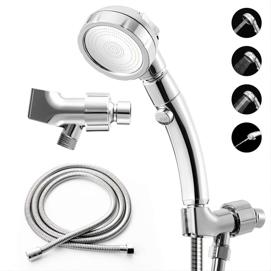 High Pressure Handheld Shower Head with On Off Switch, Detachable Shower Head, 3 Spray Modes Shower Massager Handheld with Hose and Adjustable Angle Bracket (Chrome) - 鉻合金 - 查看 1