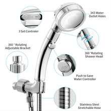 High Pressure Handheld Shower Head with On Off Switch, Detachable Shower Head, 3 Spray Modes Shower Massager Handheld with Hose and Adjustable Angle Bracket (Chrome) - 鉻合金 - 查看 3
