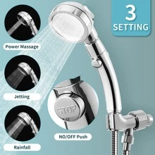 High Pressure Handheld Shower Head with On Off Switch, Detachable Shower Head, 3 Spray Modes Shower Massager Handheld with Hose and Adjustable Angle Bracket (Chrome) - 鉻合金 - 查看 4