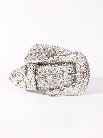 1pc Bling Gothic Belt With Rhinestone For Halloween - Western Cowboy/Cowgirl Belt For Jeans