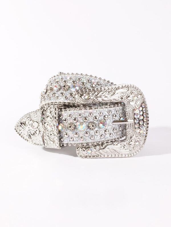 1pc Bling Gothic Belt With Rhinestone For Halloween - Western Cowboy/Cowgirl Belt For Jeans