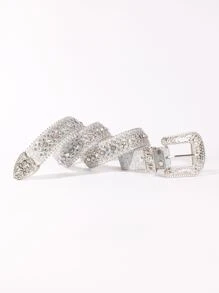 1pc Bling Gothic Belt With Rhinestone For Halloween - Western Cowboy/Cowgirl Belt For Jeans - 銀色 - 查看 2