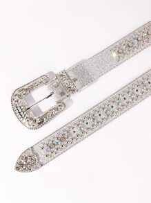 1pc Bling Gothic Belt With Rhinestone For Halloween - Western Cowboy/Cowgirl Belt For Jeans - 銀色 - 查看 3