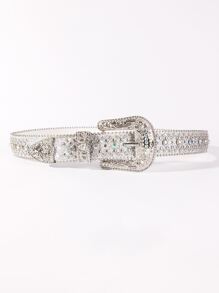 1pc Bling Gothic Belt With Rhinestone For Halloween - Western Cowboy/Cowgirl Belt For Jeans - 銀色 - 查看 4