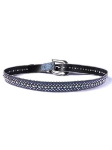 1pc Bling Gothic Belt With Rhinestone For Halloween - Western Cowboy/Cowgirl Belt For Jeans - Màu xanh hải quân - Xem 5