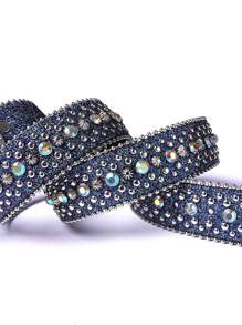 1pc Bling Gothic Belt With Rhinestone For Halloween - Western Cowboy/Cowgirl Belt For Jeans - Màu xanh hải quân - Xem 4