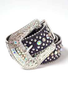 1pc Bling Gothic Belt With Rhinestone For Halloween - Western Cowboy/Cowgirl Belt For Jeans - 黑色 - 查看 2