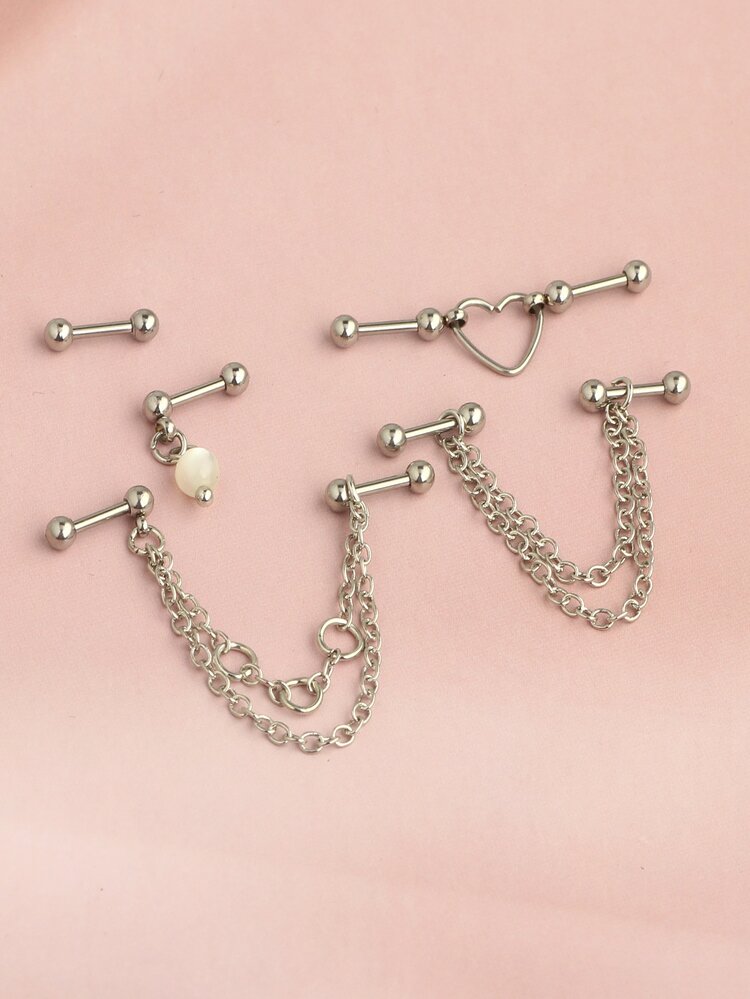 5pcs 16g industrial Piercing Earrings for Women Men Industrial Barbell Stainless Steel Scaffold Industrial Bar Cartilage Earrings Tragus Piercing Jewelry Helix Conch Stud - mixed style - View 3