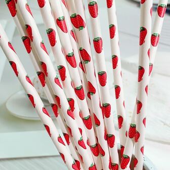 25pcs Strawberry Pattern Paper Drinking Straws, Simple Useful Straws For Drinking