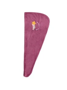 1 件装珊瑚绒刺绣固定头巾，适合女士长发、干发帽毛巾、浴帽 - 紫色 - 查看 2