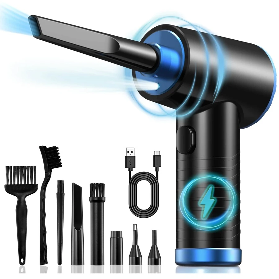 Limpiador de aire comprimido potente para una limpieza profunda, limpiador de teclado, limpieza de PC, soplador de aire inalámbrico recargable de 3 velocidades, limpiador de automóvil, azul - Azul - Ver 1