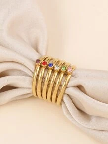 Onelike Ensemble de 6 bagues pour femme en acier inoxydable doré compact simple et à la mode, de couleurs vives de bonbon avec diamants, convient pour offrir en cadeau - Multicolore - Voir 1