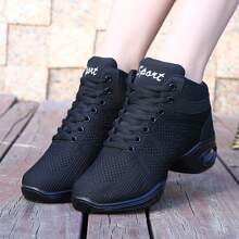 Alphabet Pattern Front-tie Dance Shoes - Black - View 1