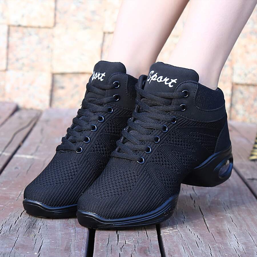 Alphabet Pattern Front-tie Dance Shoes - Black - View 1