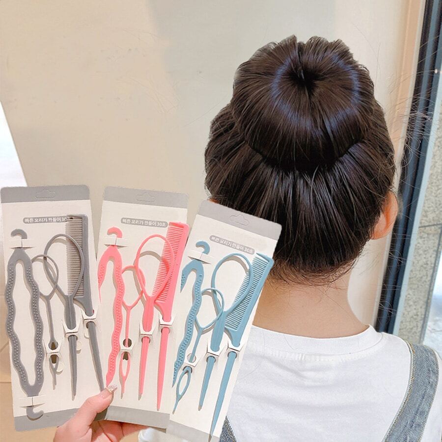 Kids Plastic Hair Loop & Rat Tail Comb Set For Daily Use - Baby Pink - View 1