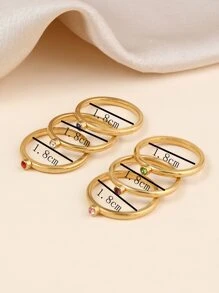 Onelike Ensemble de 6 bagues pour femme en acier inoxydable doré compact simple et à la mode, de couleurs vives de bonbon avec diamants, convient pour offrir en cadeau - Multicolore - Voir 3