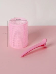 中等自粘式捲髮夾套裝,6入組無加熱捲髮器帶6入組髮夾,DIY頭髮造型工具 - 粉色 - 查看 4