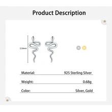 S925純銀女性蛇形耳釘,時尚和精美首飾類合適的適用於日常穿著作為A禮品為妻子,女朋友和女兒