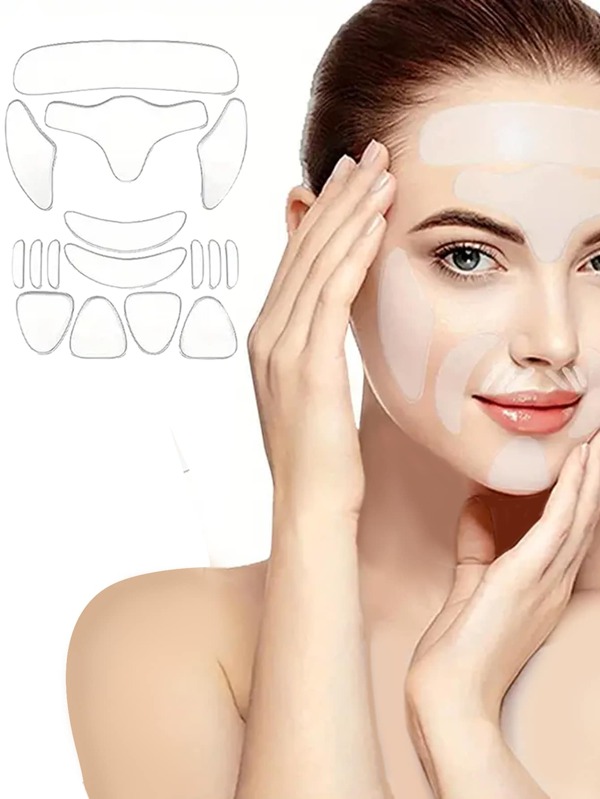 16pcs/set Silicone Forehead Anti-wrinkle Stickers Patches, Face, Neck, Chin And Chest