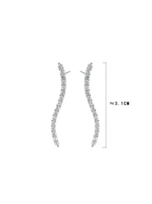 Bông tai dài cong hình khối Zirconia bằng bạc 925, thiết kế mới với phong cách độc đáo cho kỳ nghỉ lễ năm 2023 - Bạc - Xem 4