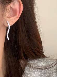 Bông tai dài cong hình khối Zirconia bằng bạc 925, thiết kế mới với phong cách độc đáo cho kỳ nghỉ lễ năm 2023 - Bạc - Xem 3