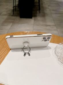 带兔耳朵戒指托的电镀手机壳 - 白色 - 查看 2