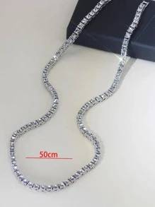1pc Men's Zirconia Inlay Necklace, Made Of Alloy, Single Row Crystal Pendant Jewelry - Silver - View 6