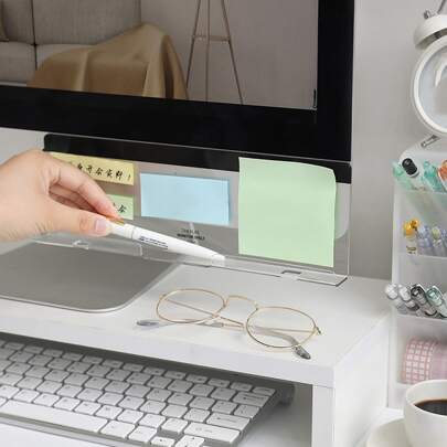 1 Pc Transparent Acrylic Self-Adhesive Memo Board, Minimalist Multi-Purpose Office Desk Side Storage Rack,School Supplies,Back To School