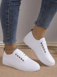 Spring Autumn New Women's Shoes, Korean Style Lace Up Flat Sneakers For Sports And Casual - White - View 5