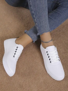 Spring Autumn New Women's Shoes, Korean Style Lace Up Flat Sneakers For Sports And Casual - White - View 2