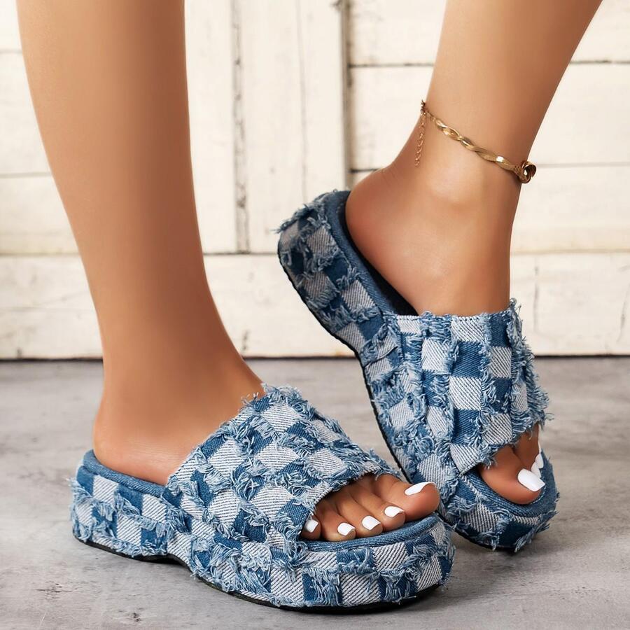 Women Sandals Platform Lightweight Non Slip Summer Casual Open Toe Slides Fashion Dressy - Blue - View 1
