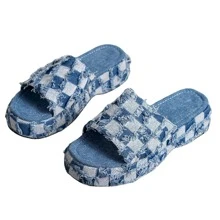 Women Sandals Platform Lightweight Non Slip Summer Casual Open Toe Slides Fashion Dressy - Blue - View 4