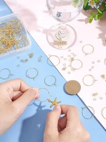 100pcs Beaded Loop Earring Set With Cup Charms, Rings And Earring Hooks For Jewelry Making - Gold - View 3
