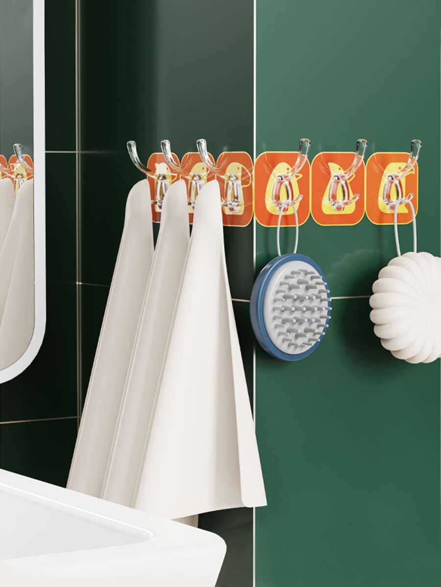 1pc No Drilling Needed 6-hook Rotating Corner Hanging Hook - Orange - View 1