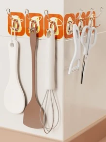 1pc No Drilling Needed 6-hook Rotating Corner Hanging Hook - Orange - View 2