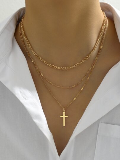 1 pieza Collar minimalista a capas colgante Cruz