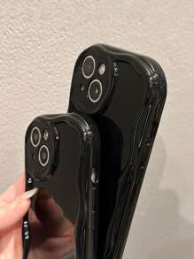 1 pieza Lindo estuche de teléfono con diseño de helado de estilo de dibujos animados negro compatible con Galaxy/Redmi/OPPO