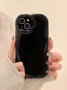 1 pieza Lindo estuche de teléfono con diseño de helado de estilo de dibujos animados negro compatible con Galaxy/Redmi/OPPO
