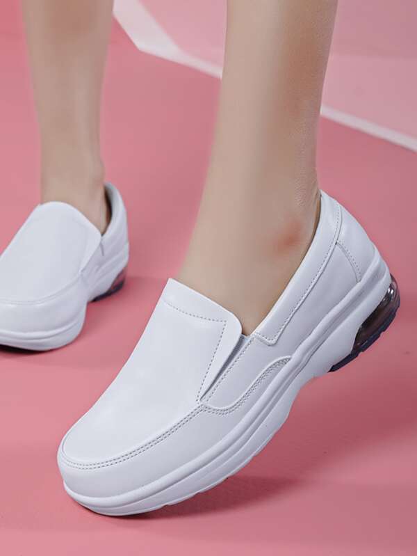 Women's Flat Softsole Slipresistant White Nursing Shoes, Black Casual