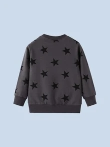 男童長袖黑色卡通星星衛衣秋冬時尚 - 黑色 - 查看 2