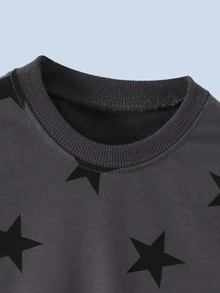 男童長袖黑色卡通星星衛衣秋冬時尚 - 黑色 - 查看 3