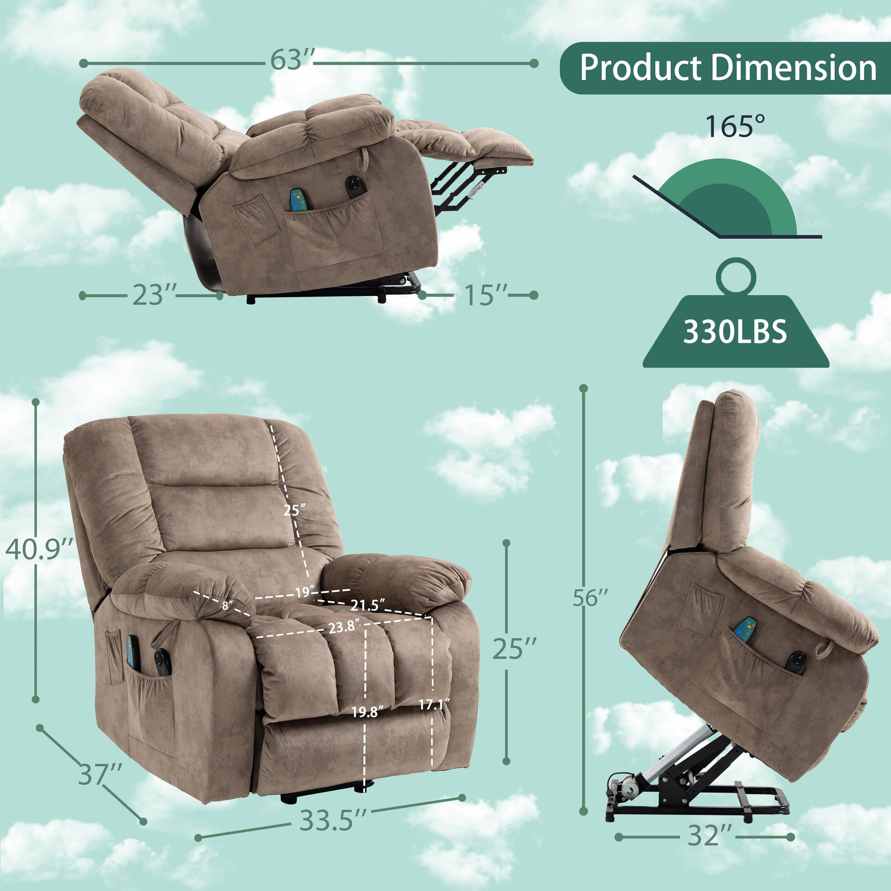 PUG258Y Power Lift Chairs for Elderly Top Lift Recliner with Heat and Massage, Overstuffed Lift