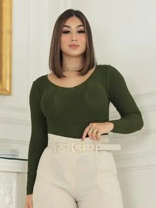 Women Knit Tops - xanh quân đội - Xem 5