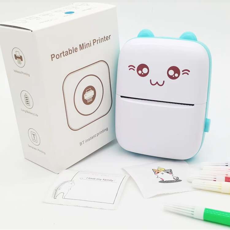 1 pieza mini de plástico térmico papel impresora , dulce portátil verde impresora para estudiantes - Verde militar - Ver 4