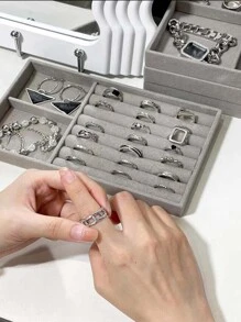1pc Fashionable Jewelry Earring Ring Storage Tray - Grey - View 5
