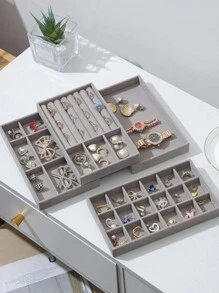 1pc Fashionable Jewelry Earring Ring Storage Tray - Grey - View 3
