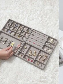 1pc Fashionable Jewelry Earring Ring Storage Tray - Grey - View 2